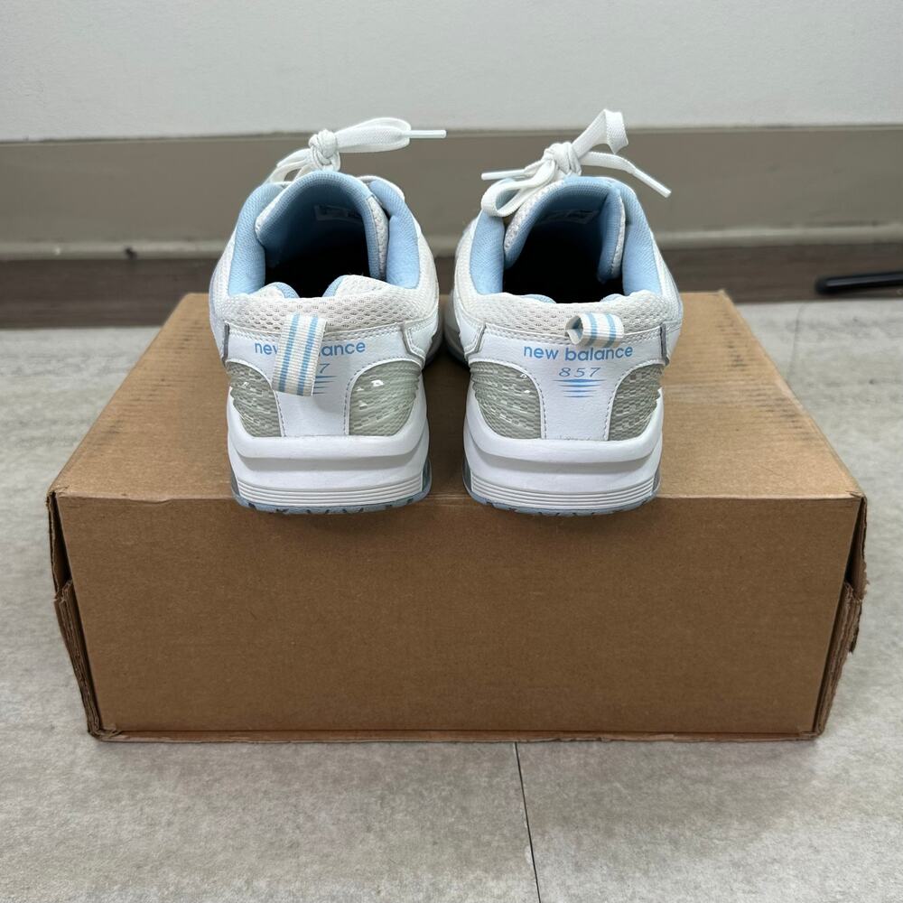 Vintage Y2K New Balance 857v2 Shoes Mens 10.5  White Leather Light Blue Low Top - Picture 6 of 8